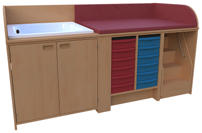 Wickelkombination 3-teilig aus Badewannenschrank, 2 Boxen mit 14 Schüben, Treppe